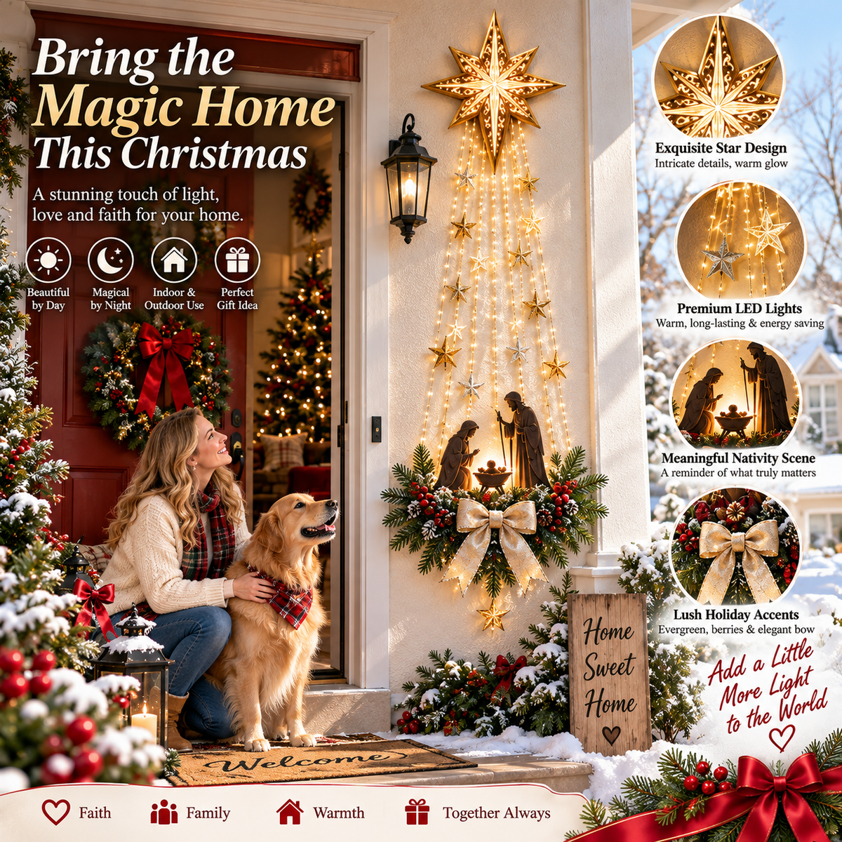 ✨✝️Étoile de Bethléem Lumineuse – Décoration Murale de Noël avec Crèche