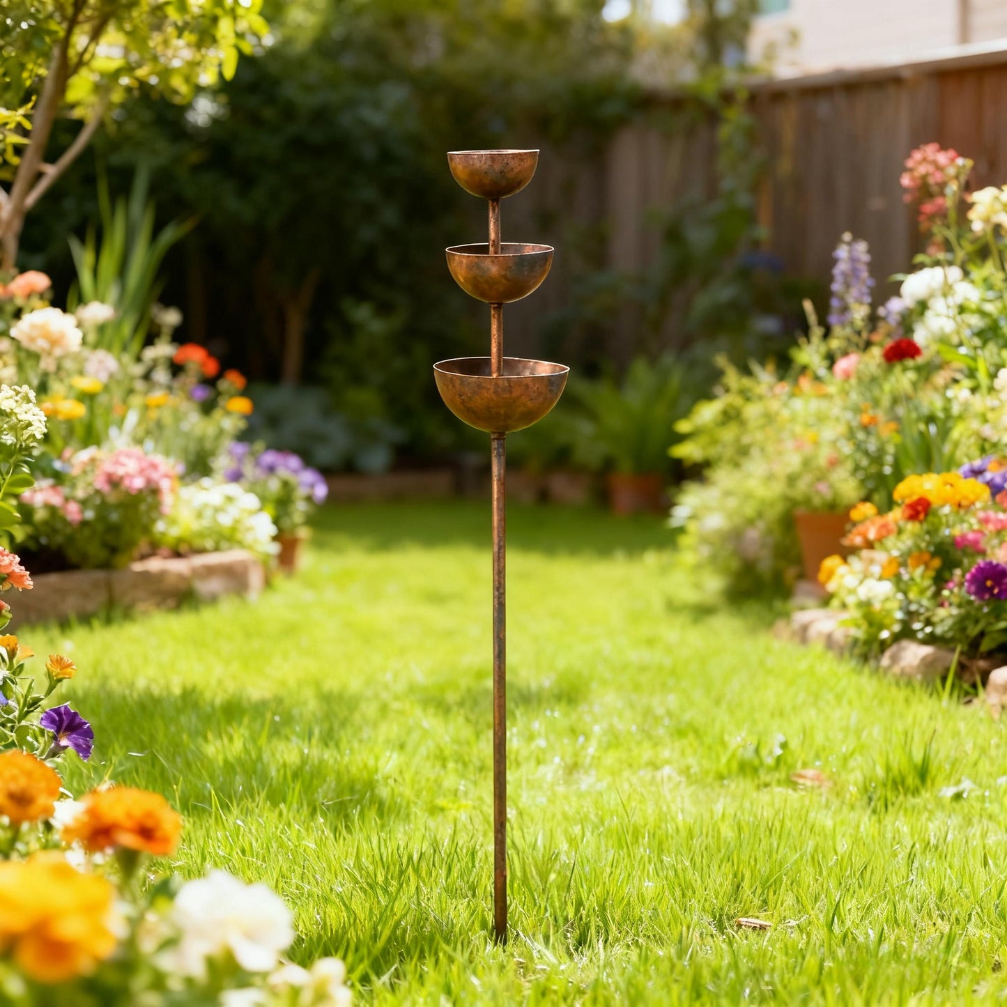 🌧️ Collecteur d'eau de pluie – support pour plantes 🐦 Ornement de jardin en métal
