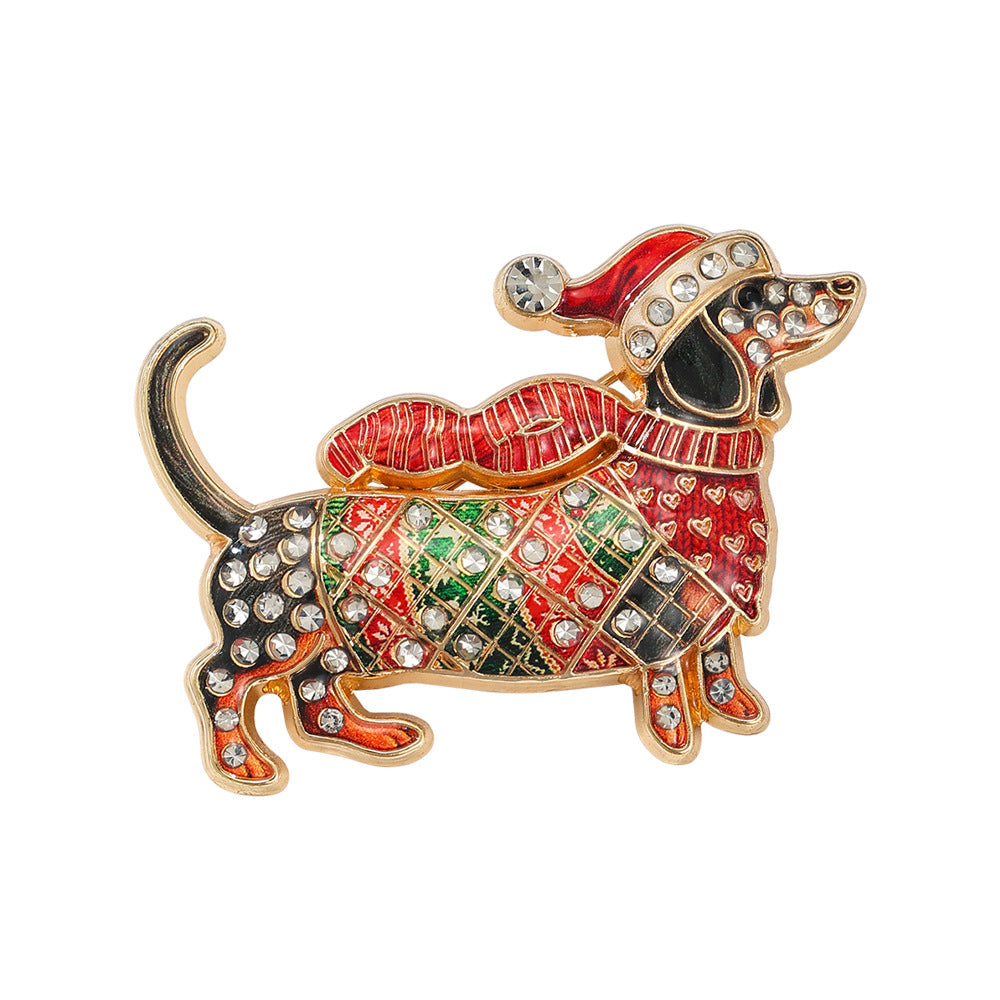 Broche Teckel de Noël – Bijou Festif pour Amoureux des Teckels