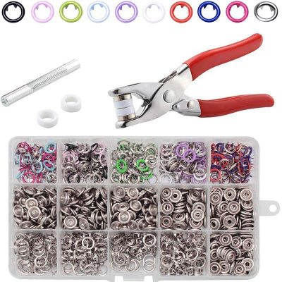 🧵Kit de couture avec 100 boutons métalliques – Pince manuelle incluse.