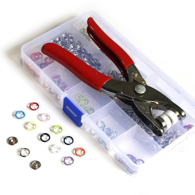 🧵Kit de couture avec 100 boutons métalliques – Pince manuelle incluse.