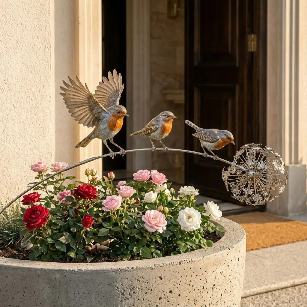 Tuteur de Jardin Rouge-Gorge – Décoration Poétique pour Massifs, Terrasse et Coin Souvenir