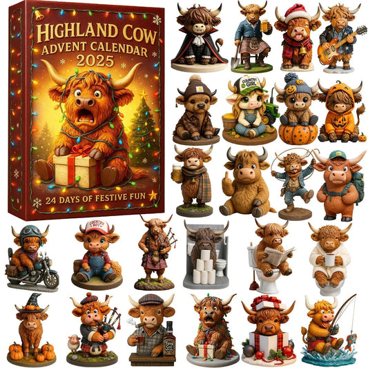🐮Adventskalender med höglandskon 2025🎄✨ - Handgjord 3D-docka med höglandskon (24 delar)