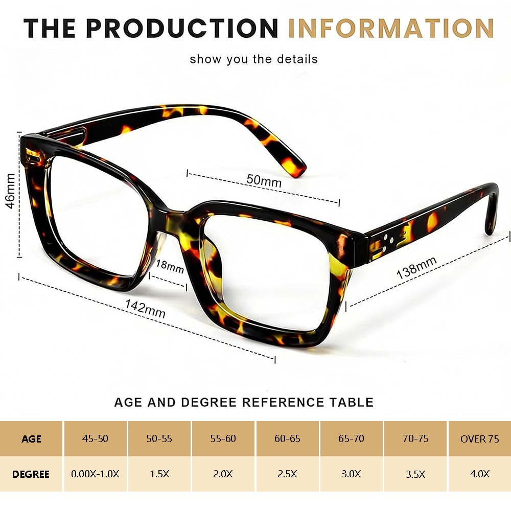 👓Lot de 3 lunettes de lecture écaille de tortue – Lunettes de lecture carrées surdimensionnées qui bloquent la lumière bleue