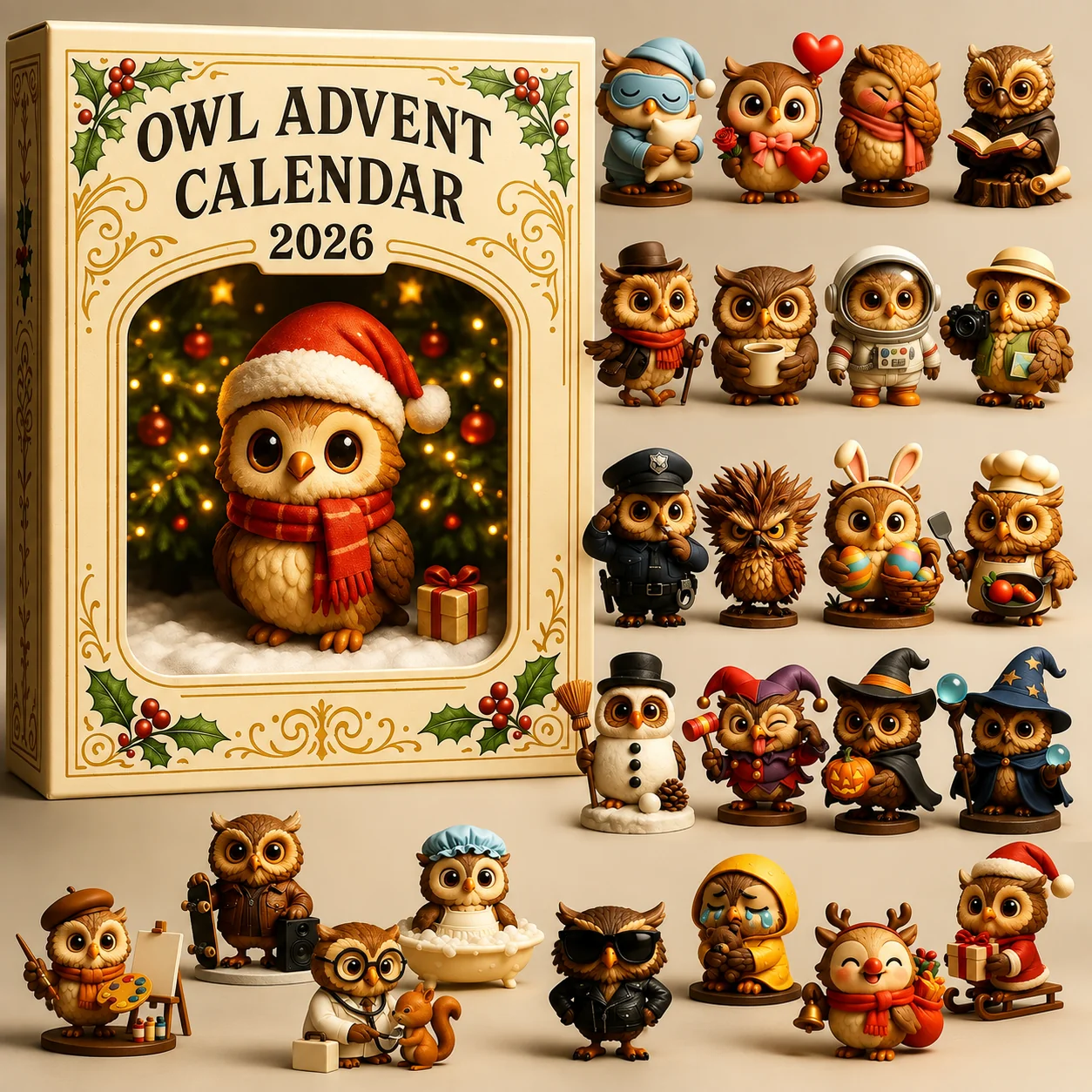 🦉Calendrier de l'Avent Chouettes 2026 – Compte à rebours de Noël de 24 jours avec figurines de chouettes à collectionner