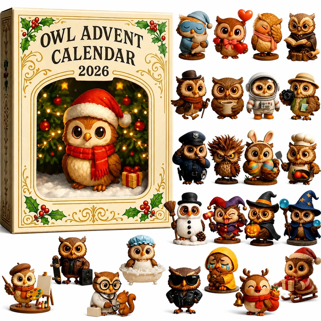 🦉Calendrier de l'Avent Chouettes 2026 – Compte à rebours de Noël de 24 jours avec figurines de chouettes à collectionner